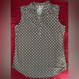 Per Seption Concept Black White Tan Geometric Button Front Blouse Size XL